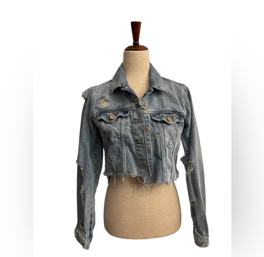 DENIM CROPPED PATCHED JACKET