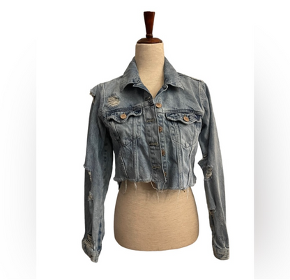 DENIM CROPPED PATCHED JACKET