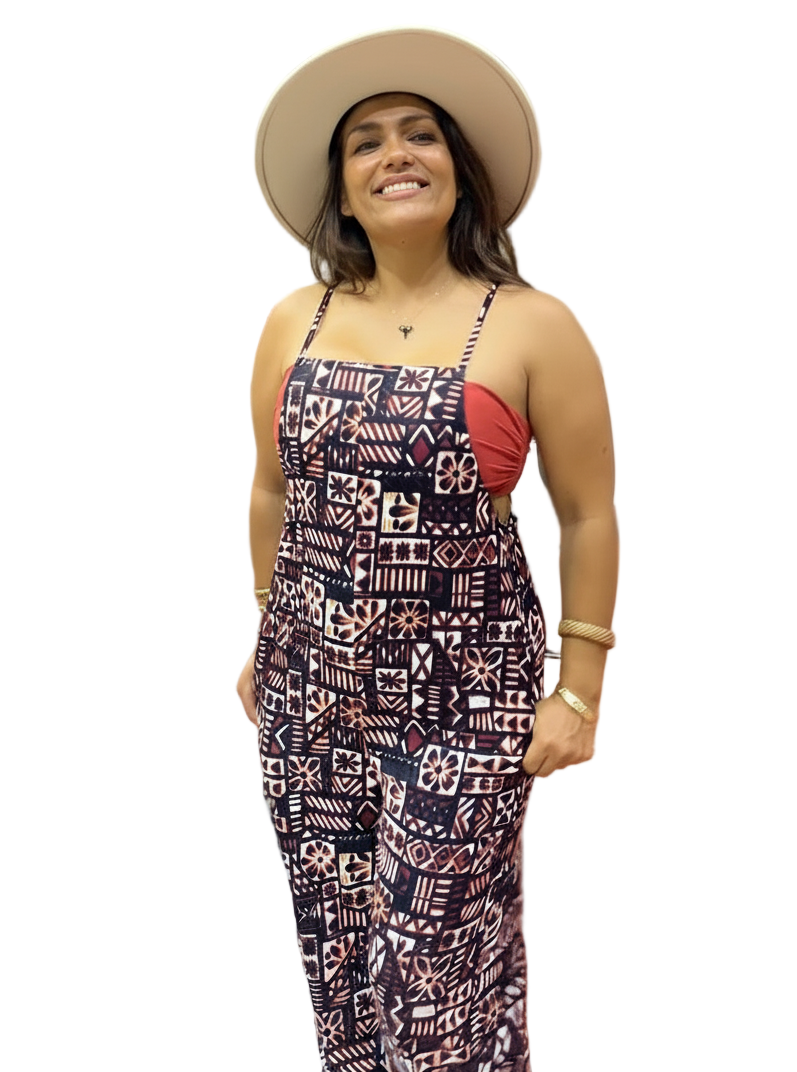 NEW! WIDE LEG JUMPSUIT in RETRO TAPA