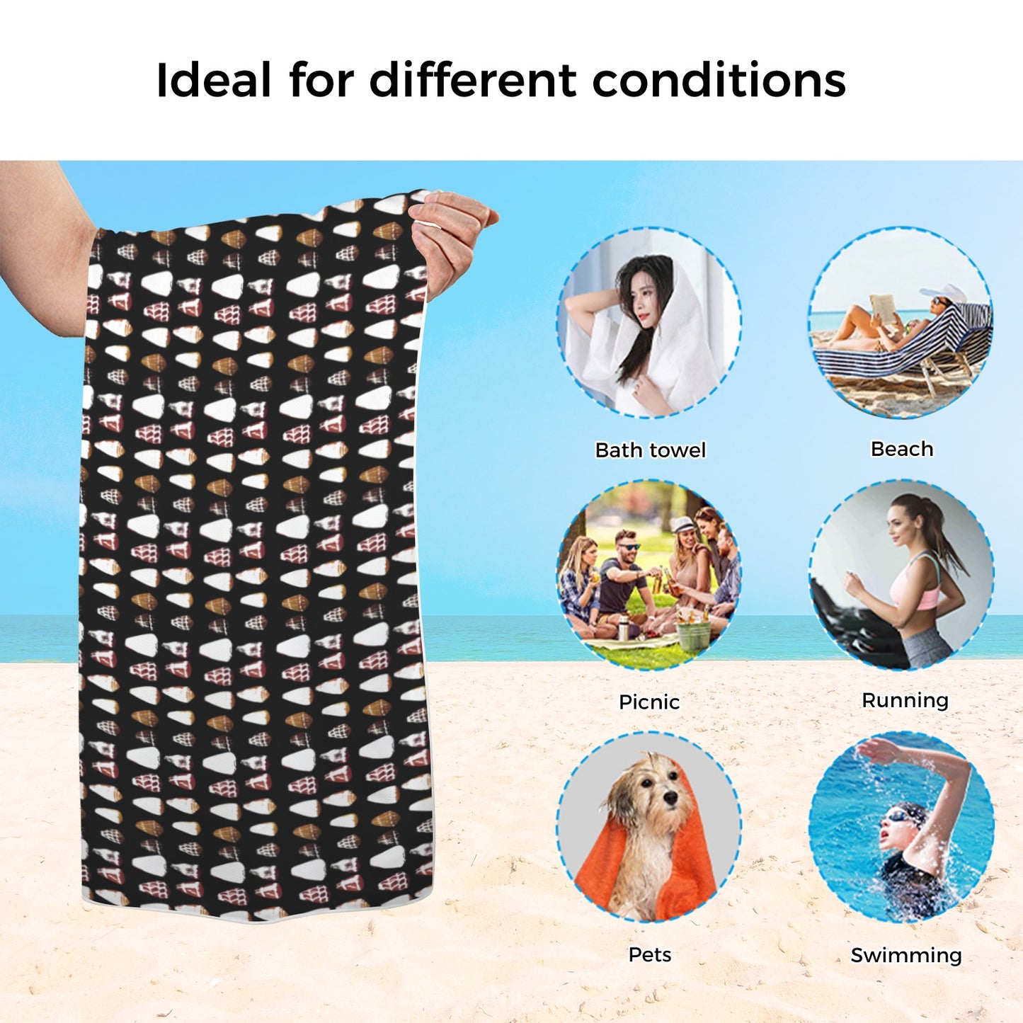 PUPU SHELL TOWEL Quick-Dry Beach Towel 30.5"x71"